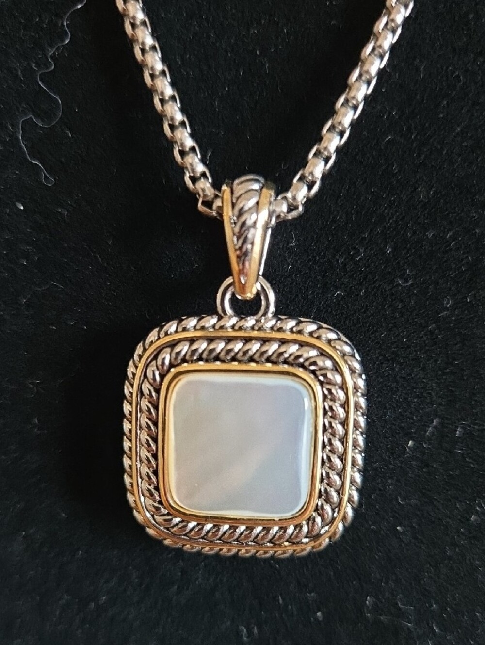 Silver & Gold Square Mother-of-Pearl Pendant Necklace, NWT